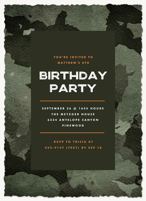 Camo Border Kids Birthday Invitations