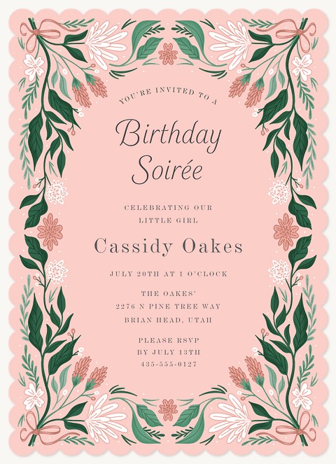 Delicate Floral Kids Birthday Invitations