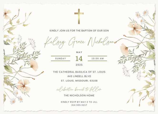 Elegant Sprig Greens Baptisms & Christening Invitations