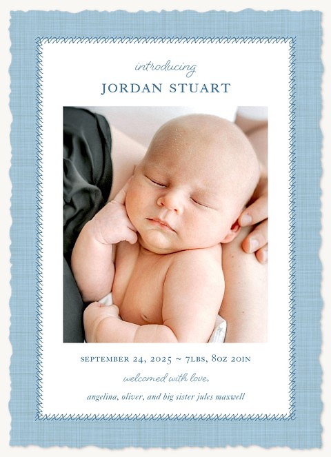 Stitched Linen Baby Announcements