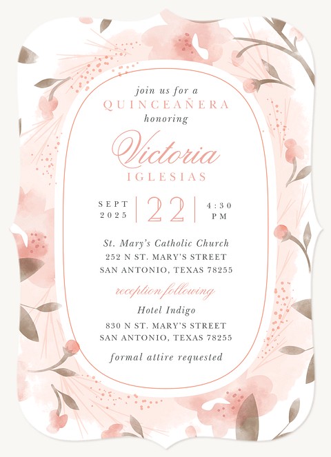 Blushing Flora Quinceañera Invitations