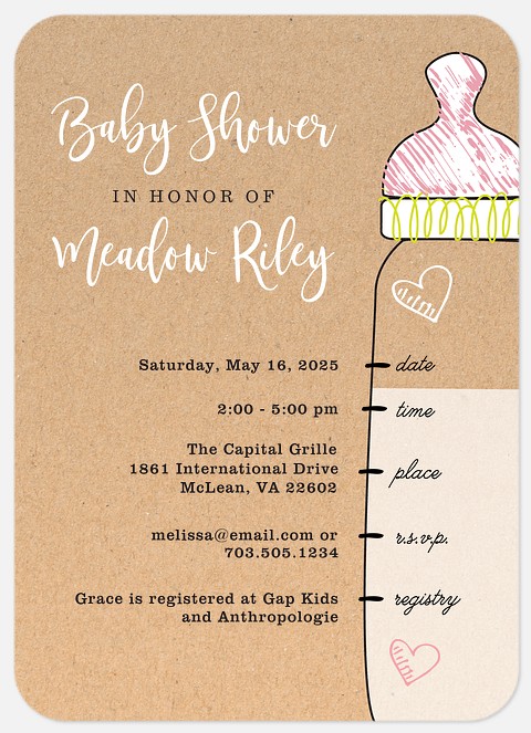Baby Bottle Baby Girl Shower Invitations, Girl Baby Shower Invitations