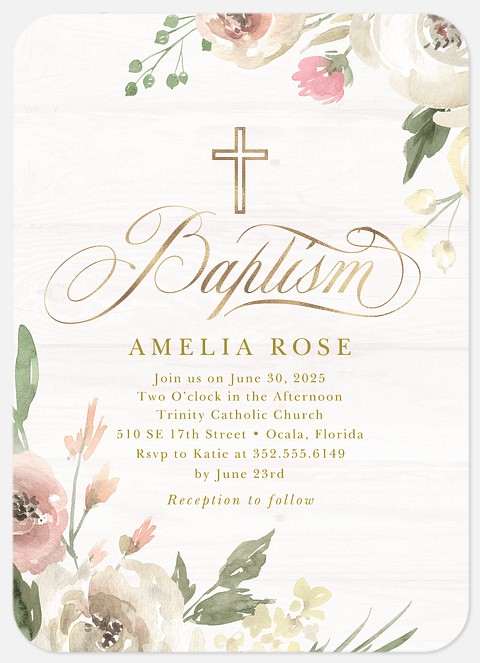 Spring Florals Baptism Christening Invitations