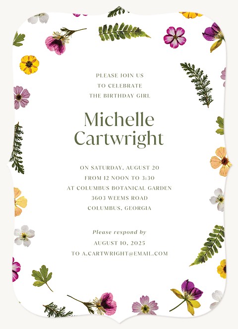Wildflower Farm Adult Birthday Party Invitations