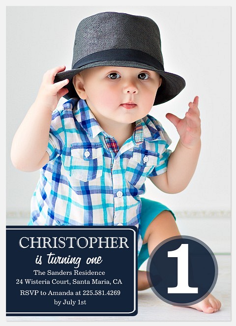 Navy Classic First Birthday Invitations