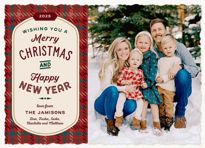 Plaid Badge Personalized Holiday Cards