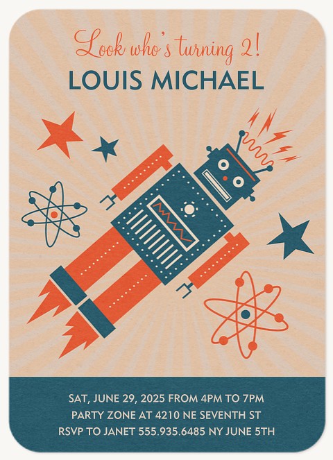 Retro Robot Kids Birthday Invitations
