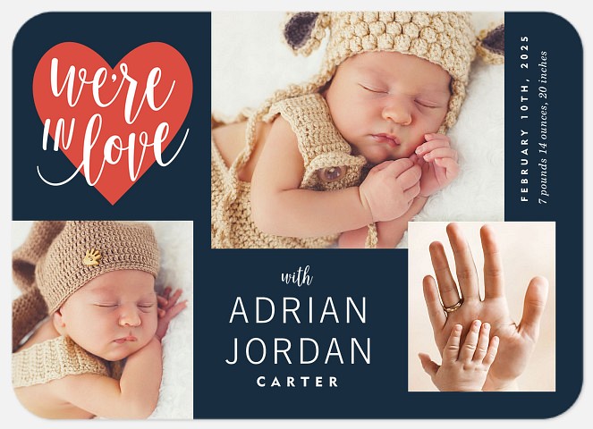 We're In Love Baby Birth Announcements