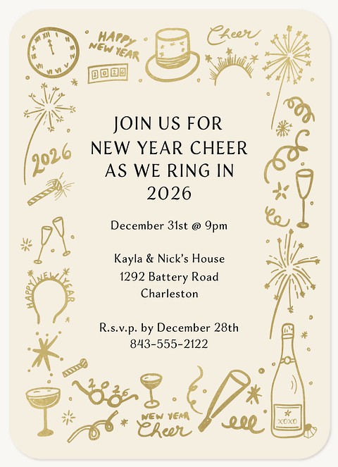 Cheerful New Year Holiday Party Invitations