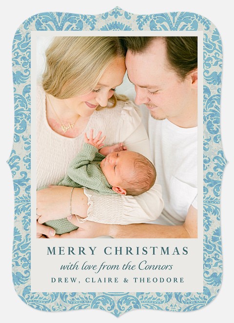Vintage Damask Holiday Photo Cards