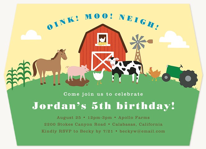 Farm Friends Kids Birthday Invitations