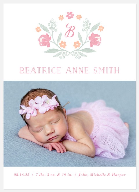 Floral Laurel Baby Birth Announcements