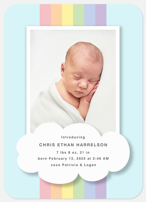 Pastel Rainbow Baby Birth Announcements