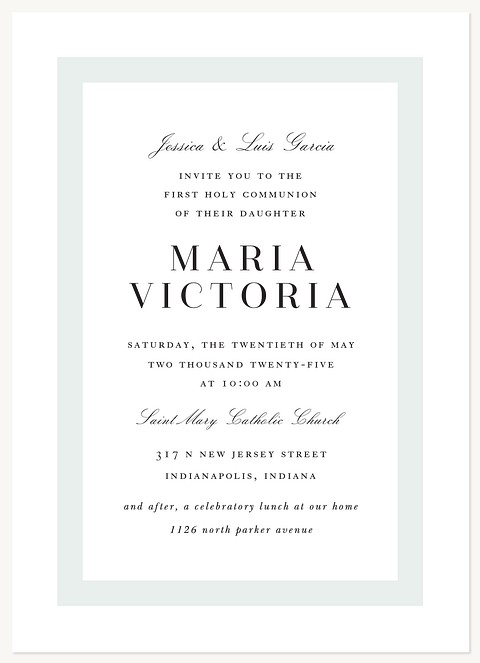 Minimalist Frame First Communion Invitations