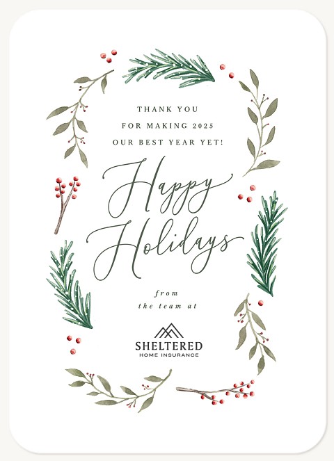 Seasonal Greenery Business Holiday Cards