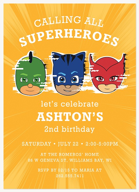 PJ Masks Hero Icons Kids Birthday Invitations