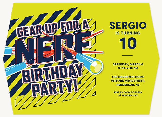 Nerf Action Packed Kids Birthday Invitations