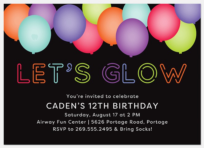 Glowing Up Kids' Birthday Invitations