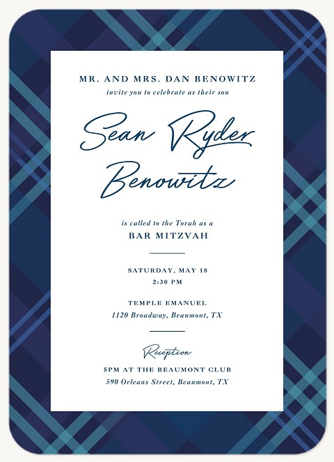 Plaid Border Bar Mitzvah Invitations