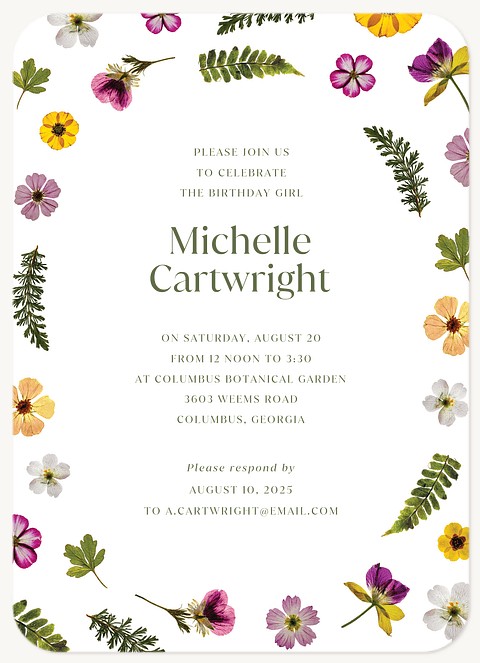 Wildflower Farm Adult Birthday Party Invitations