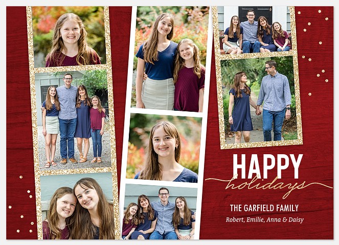 Rustic Photo Strips Holiday Photo Cards