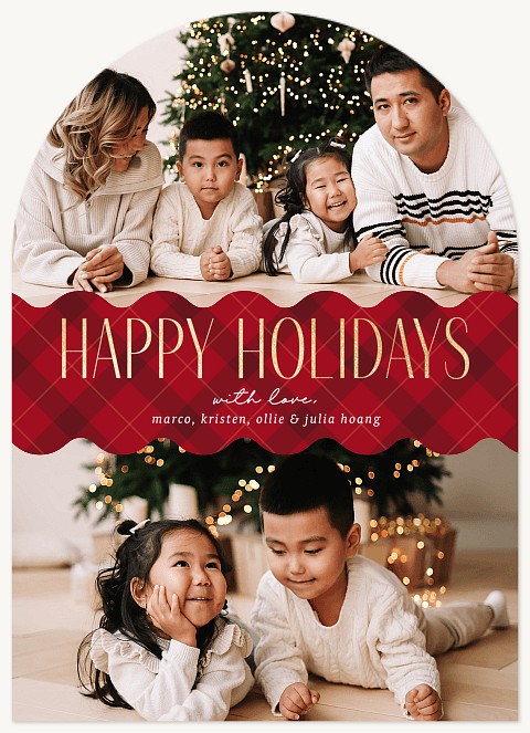 Plaid Scallops Personalized Holiday Cards