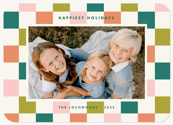 Retro Checkers Personalized Holiday Cards