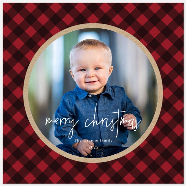 Plaid Circle Holiday Photo Cards