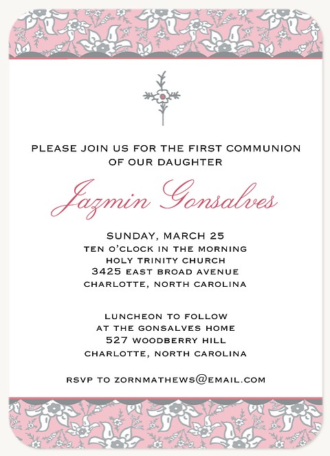 Fancy Floral First Communion Invitations