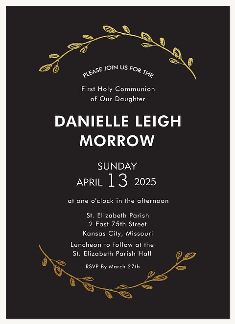 Golden Laurels First Communion Invitations