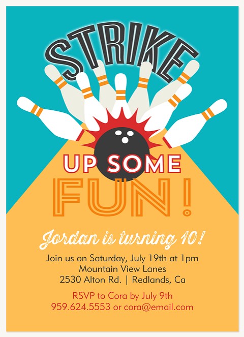 Let's Bowl Kids Birthday Invitations