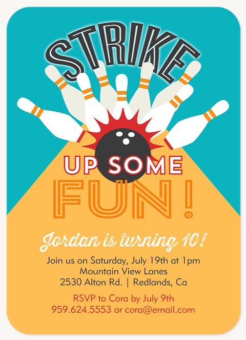 Let's Bowl Girl Birthday Party Invitations