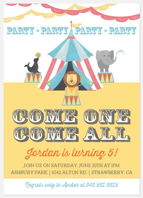 Three-Ring Circus Kids' Birthday Invitations