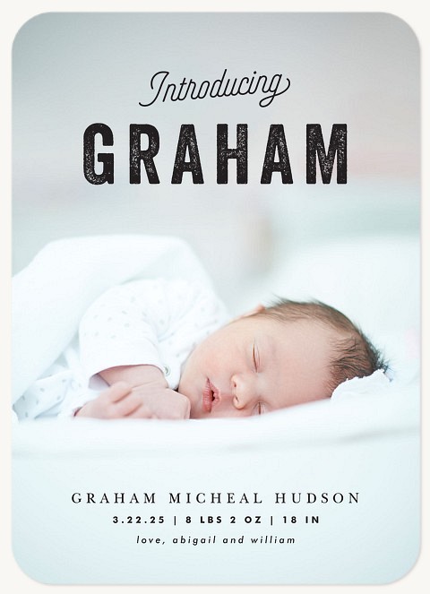 Bold Debut Boy Baby Announcements