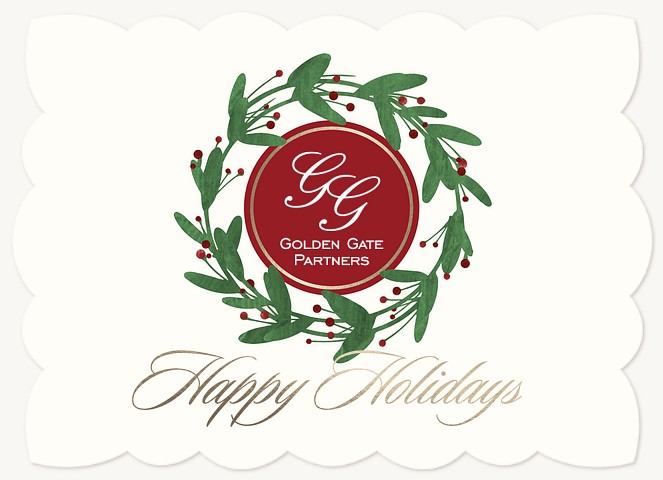 Watercolor Holly Wreath Business Holiday Cards