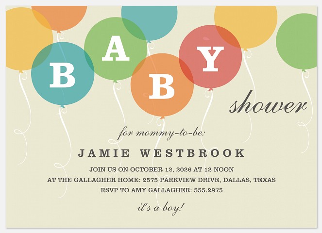 Baby Balloon Bouquet Baby Shower Invitations