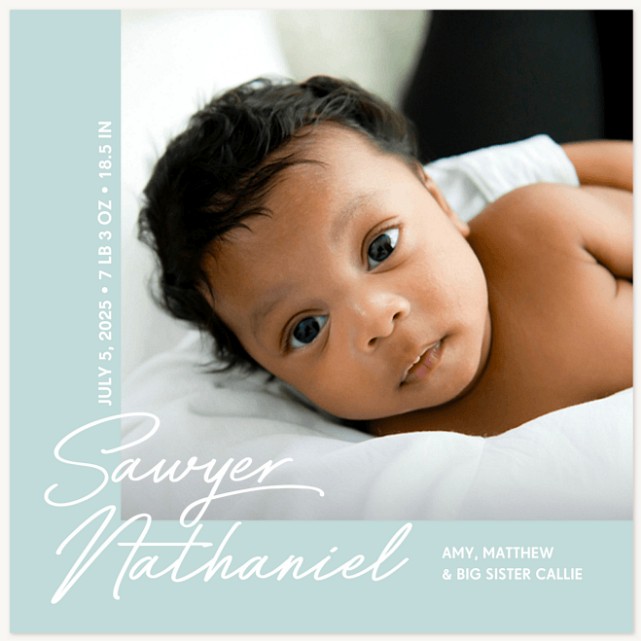 Corner Script Baby Announcements