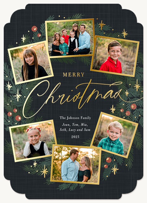 Photo Wreath Collage Personalized Holiday Cards