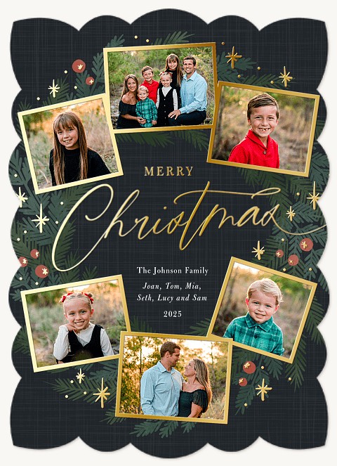 Photo Wreath Collage Personalized Holiday Cards