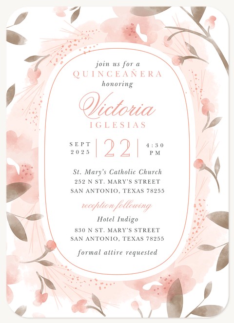 Blushing Flora Quinceañera Invitations