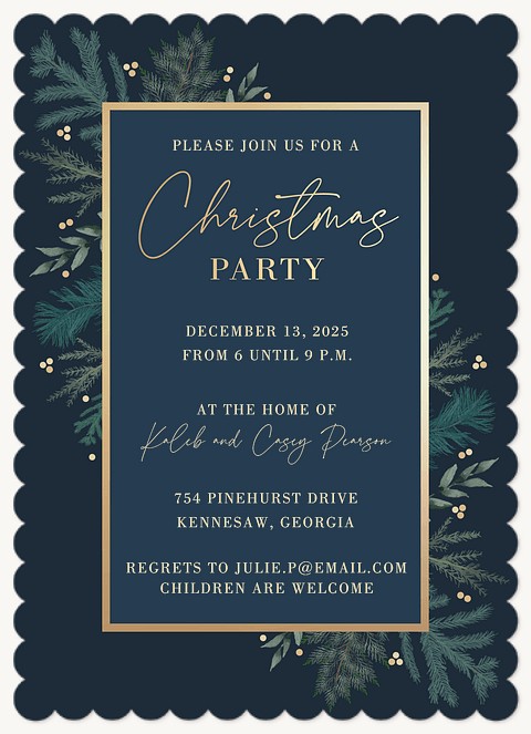 Gold Berries Holiday Party Invitations