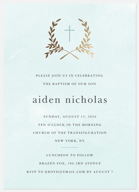 Crossed Laurels Baptism Christening Invitations
