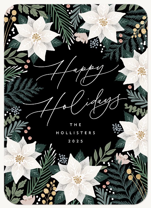 White Poinsettias Personalized Holiday Cards