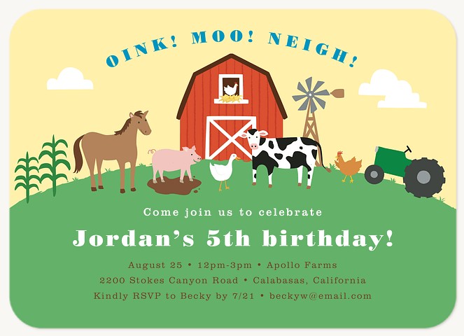 Farm Friends Girl Birthday Party Invitations