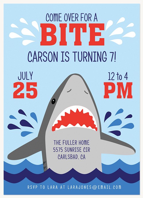 Shark Bite Kids Birthday Invitations