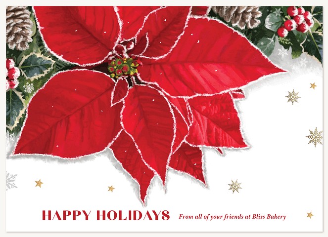 Frosted Poinsettia Business Holiday Cards