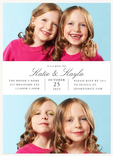 Modern Elegance Twins Birthday Party Invitations