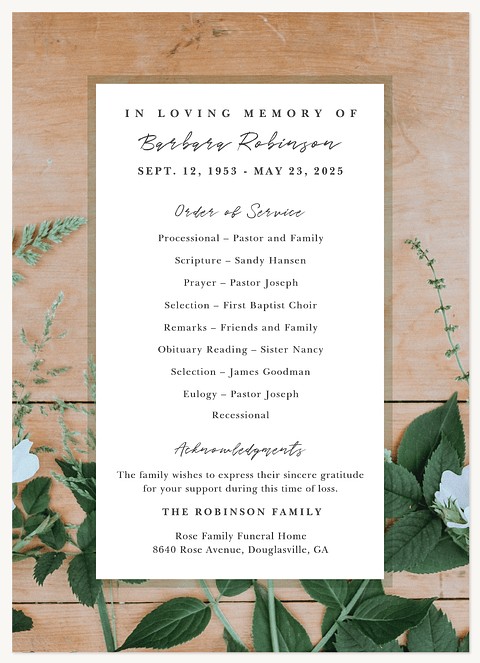 Garden Greenery Memorial & Sympathy Cards