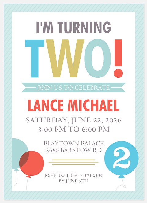 Bold Two Kids' Birthday Invitations