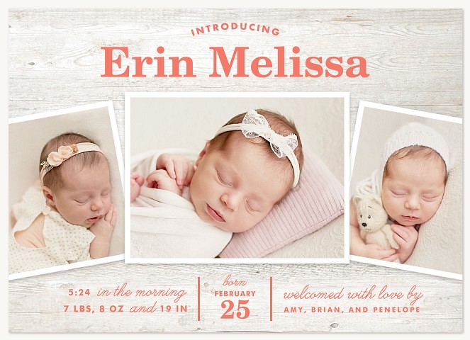 Rustic Trio Girl Baby Announcements